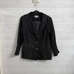 Divine Vintage Women’s Black Denim Rhinestone Blazer. Size XL (16)